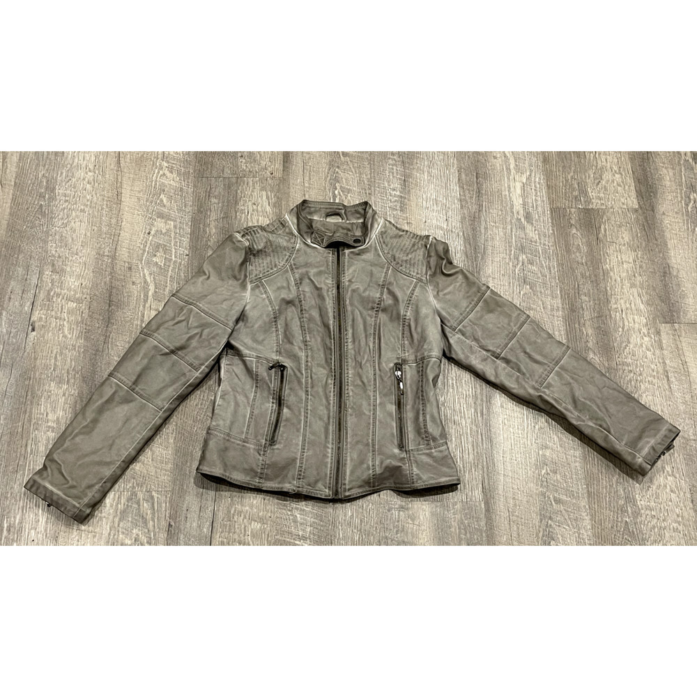 Max Edition Vegan/Faux Leather Women’s LARGE Motorcycle/Moto Bomber Grey Jacket